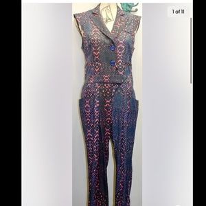 Charlie Jade Women Jumpsuit Medium Snake Print Black Blue Pink Sleeveless Pants